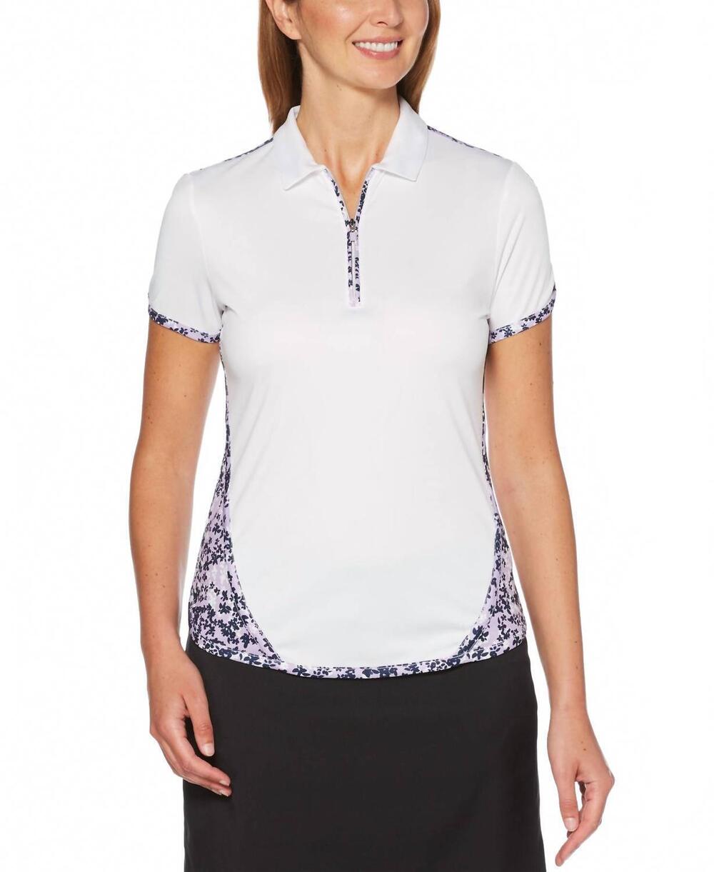 NEW PGA TOUR women's print blocked golf polo in white
